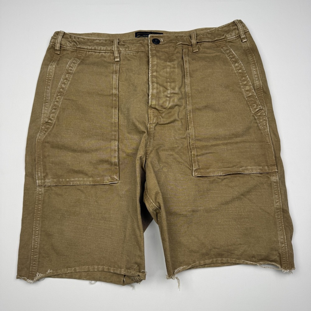 Abercrombie & Fitch Men 32 9" Fatigue Utility Shorts Button Fly Cotton Raw Hem
